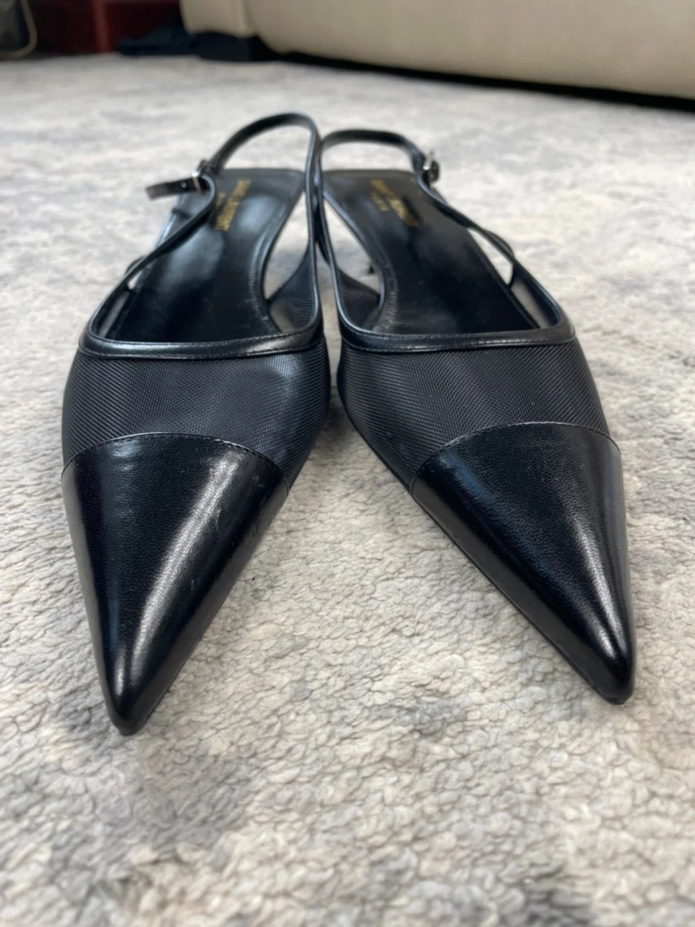 NIB Saint Laurent Oxalis Slingback Pumps Leather Mesh Kitten Heel Pointed Toe 40 - Picture 8 of 16